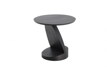 Oblic side table - varnished teak - black - round- ETHNICRAFT