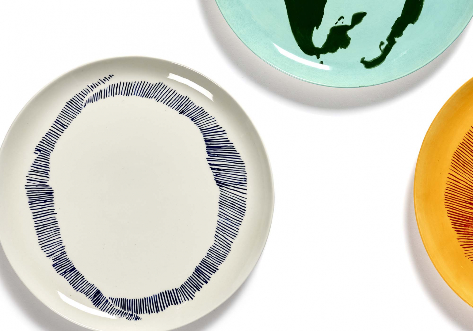 Assiette Feast design L blanche swirl stripes bleu - SERAX