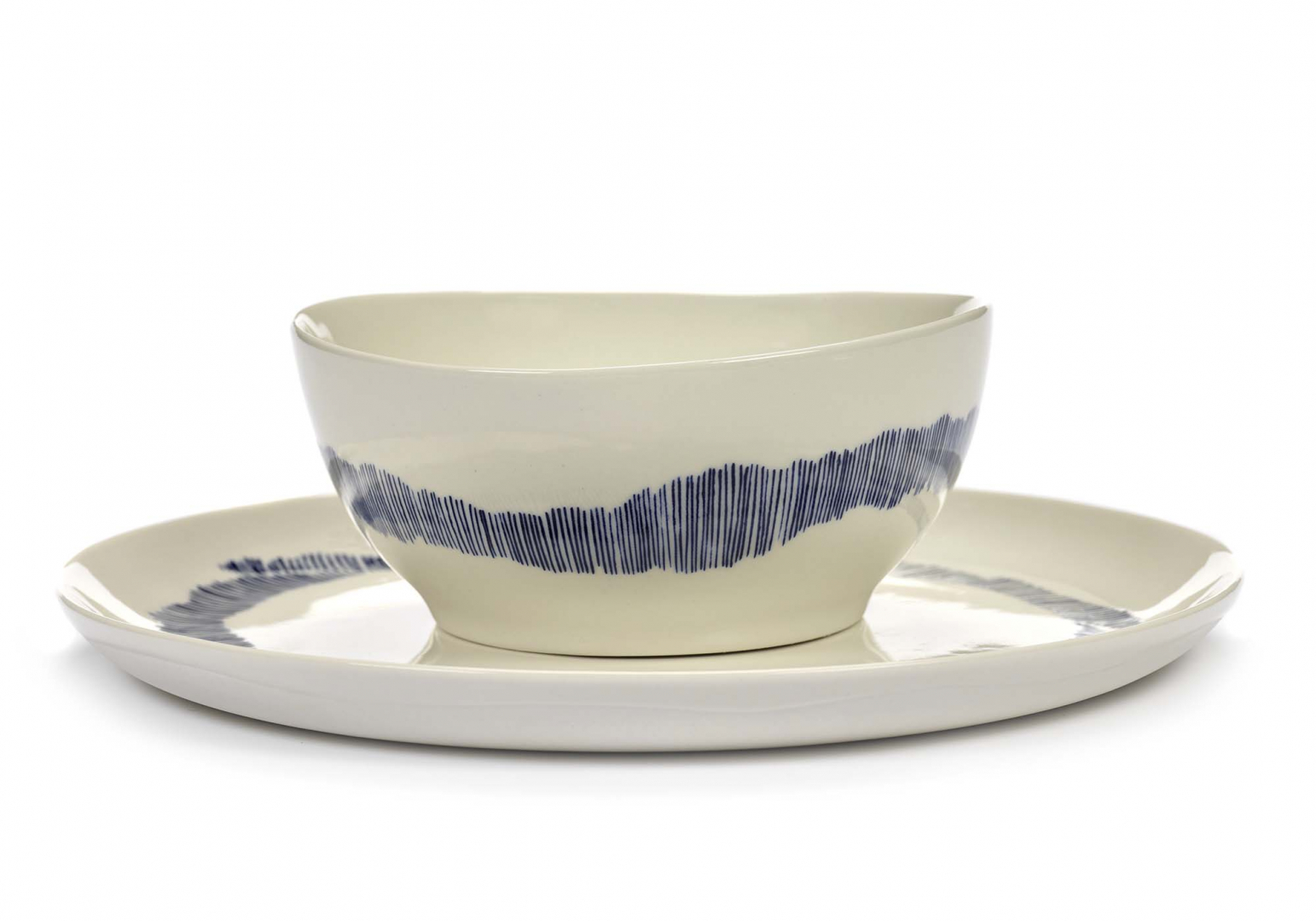 Bol Feast design blanc swirl stripes bleu - SERAX