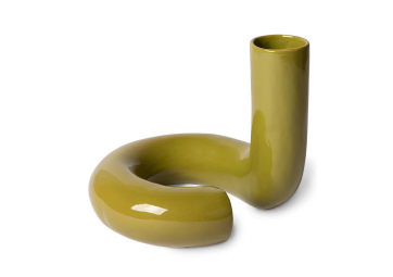 Vase Ceramic Twisted glossy olive - HK LIVING