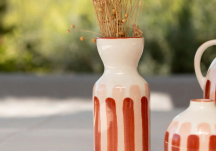 Vase totem Mediterranea rayrures en céramique - OUSTAO